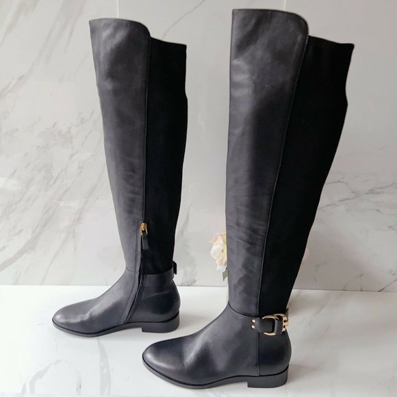 Tory Burch MARSDEN Over The Knee Stretch Riding Boot T LOGO Black Leather US 5 - Picture 2 of 12